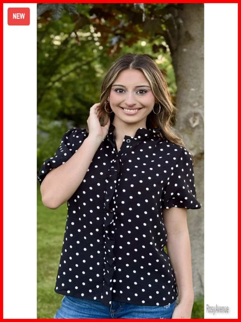 Short Puff Sleeve Button Down Blouse Ruffle Stand Collar Business Casual Preppy - Picture 6 of 6